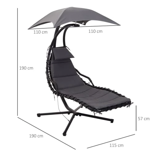 Outsunny Bains De Soleil Et Chaises Longues Transat Bain De Soleil Suspendu Noir Et Gris Foncé 5 Outsunny Bains De Soleil Et Chaises Longues Transat Bain De Soleil Suspendu Noir Et Gris Foncé – Image 3