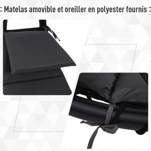 Outsunny Bains De Soleil Et Chaises Longues Transat Bain De Soleil Suspendu Noir Et Gris Foncé 7 Outsunny Bains De Soleil Et Chaises Longues Transat Bain De Soleil Suspendu Noir Et Gris Foncé – Image 5