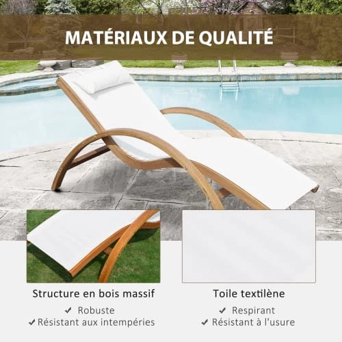 Outsunny Bains De Soleil Et Chaises Longues Transat Bois Massif Naturel Beige Blanc 6 Outsunny Bains De Soleil Et Chaises Longues Transat Bois Massif Naturel Beige Blanc – Image 4