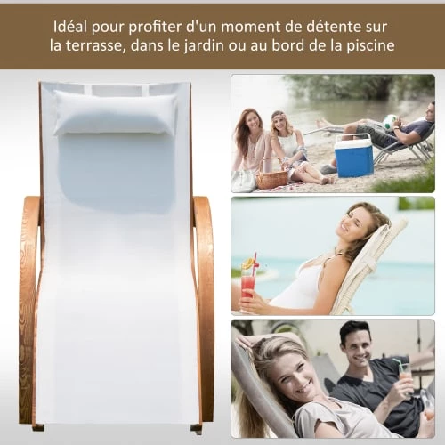 Outsunny Bains De Soleil Et Chaises Longues Transat Bois Massif Naturel Beige Blanc 8 Outsunny Bains De Soleil Et Chaises Longues Transat Bois Massif Naturel Beige Blanc – Image 6