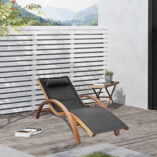 Outsunny Bains De Soleil Et Chaises Longues Transat Bois Massif Naturel Beige Noir 4 Outsunny Bains De Soleil Et Chaises Longues Transat Bois Massif Naturel Beige Noir – Image 2