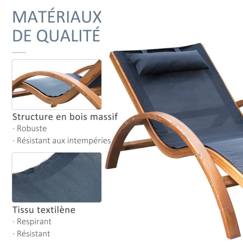 Outsunny Bains De Soleil Et Chaises Longues Transat Bois Massif Naturel Beige Noir 6 Outsunny Bains De Soleil Et Chaises Longues Transat Bois Massif Naturel Beige Noir – Image 4