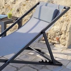 Gecko Jardin Bains De Soleil Et Chaises Longues Transat En Aluminium Anthracite Et Textilène Gris Argent -Fauteuils de jardin Soldes Boutique transat en aluminium anthracite et textilene gris argent 2