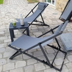 Gecko Jardin Bains De Soleil Et Chaises Longues Transat En Aluminium Anthracite Et Textilène Gris Argent -Fauteuils de jardin Soldes Boutique transat en aluminium anthracite et textilene gris argent 3