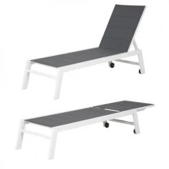 Happy Garden Bains De Soleil Et Chaises Longues Transat Et Table D'appoint En Textilène Gris Aluminium Blanc -Fauteuils de jardin Soldes Boutique transat et table d appoint en textilene gris aluminium blanc 2