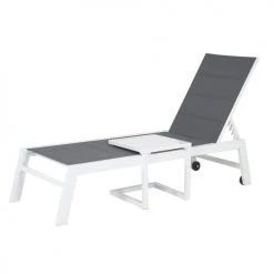 Happy Garden Bains De Soleil Et Chaises Longues Transat Et Table D'appoint En Textilène Gris Aluminium Blanc -Fauteuils de jardin Soldes Boutique transat et table d appoint en textilene gris aluminium blanc 4
