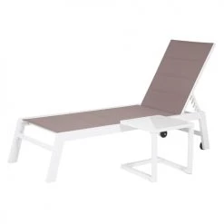 Happy Garden Bains De Soleil Et Chaises Longues Transat Et Table D'appoint Textilène Taupe Aluminium Blanc