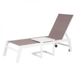 Happy Garden Bains De Soleil Et Chaises Longues Transat Et Table D'appoint Textilène Taupe Aluminium Blanc -Fauteuils de jardin Soldes Boutique transat et table d appoint textilene taupe aluminium blanc 4