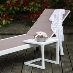 Happy Garden Bains De Soleil Et Chaises Longues Transat Et Table D'appoint Textilène Taupe Aluminium Blanc -Fauteuils de jardin Soldes Boutique transat et table d appoint textilene taupe aluminium blanc 5