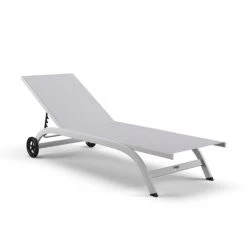 Avril Paris Bains De Soleil Et Chaises Longues Transat Inclinable En Aluminium Textilène Blanc Et Gris