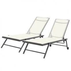 Avril Paris Bains De Soleil Et Chaises Longues Transat Inclinable En Textilène Argenté Et Beige