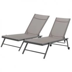 Avril Paris Bains De Soleil Et Chaises Longues Transat Inclinable En Textilène Argenté Et Taupe -Fauteuils de jardin Soldes Boutique transat inclinable en textilene argente et taupe 1