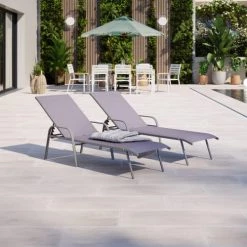 Avril Paris Bains De Soleil Et Chaises Longues Transat Inclinable En Textilène Gris Anthracite -Fauteuils de jardin Soldes Boutique transat inclinable en textilene gris anthracite 2