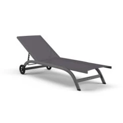 Avril Paris Bains De Soleil Et Chaises Longues Transat Inclinable En Aluminium Textilène Blanc Et Gris -Fauteuils de jardin Soldes Boutique transat inclinable en textilene gris anthracite