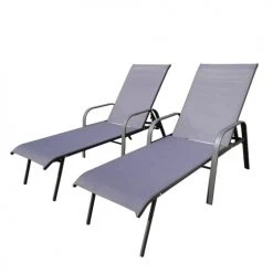 Avril Paris Bains De Soleil Et Chaises Longues Transat Inclinable En Textilène Gris Anthracite -Fauteuils de jardin Soldes Boutique transat inclinable en textilene gris anthracite 3