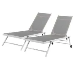 Avril Paris Bains De Soleil Et Chaises Longues Transat Inclinable En Textilène Argenté Et Taupe -Fauteuils de jardin Soldes Boutique transat inclinable en textilene gris clair et blanc