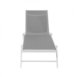 Avril Paris Bains De Soleil Et Chaises Longues Transat Inclinable En Textilène Gris Clair Et Blanc -Fauteuils de jardin Soldes Boutique transat inclinable en textilene gris clair et blanc 4