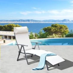 Outsunny Bains De Soleil Et Chaises Longues Transat Inclinable Multi-positions Pliable Blanc -Fauteuils de jardin Soldes Boutique transat inclinable multi positions pliable blanc 1