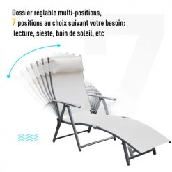 Outsunny Bains De Soleil Et Chaises Longues Transat Inclinable Multi-positions Pliable Blanc -Fauteuils de jardin Soldes Boutique transat inclinable multi positions pliable blanc 3