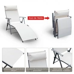 Outsunny Bains De Soleil Et Chaises Longues Transat Inclinable Multi-positions Pliable Blanc -Fauteuils de jardin Soldes Boutique transat inclinable multi positions pliable blanc 4