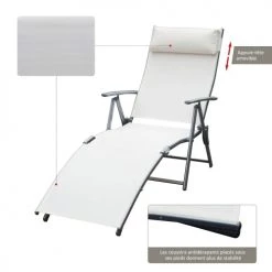 Outsunny Bains De Soleil Et Chaises Longues Transat Inclinable Multi-positions Pliable Blanc -Fauteuils de jardin Soldes Boutique transat inclinable multi positions pliable blanc 5