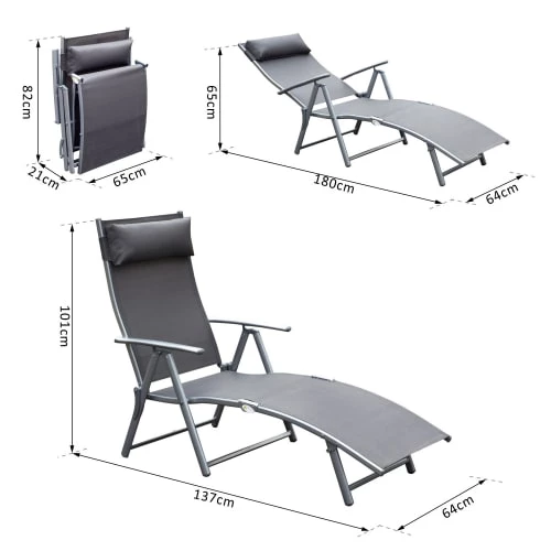 Outsunny Bains De Soleil Et Chaises Longues Transat Inclinable Multi-positions Pliable Gris 5 Outsunny Bains De Soleil Et Chaises Longues Transat Inclinable Multi-positions Pliable Gris – Image 3