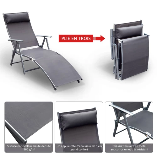 Outsunny Bains De Soleil Et Chaises Longues Transat Inclinable Multi-positions Pliable Gris 6 Outsunny Bains De Soleil Et Chaises Longues Transat Inclinable Multi-positions Pliable Gris – Image 4