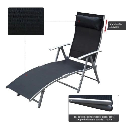 Outsunny Bains De Soleil Et Chaises Longues Transat Inclinable Multi-positions Pliable Noir 8 Outsunny Bains De Soleil Et Chaises Longues Transat Inclinable Multi-positions Pliable Noir – Image 6