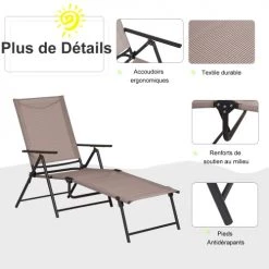 Outsunny Bains De Soleil Et Chaises Longues Transat Pliable Inclinable 5 Positions Métal époxy Textilène 12 Outsunny Bains De Soleil Et Chaises Longues Transat Pliable Inclinable 5 Positions Métal époxy Textilène -Fauteuils de jardin Soldes Boutique transat pliable inclinable 5 positions metal epoxy textilene 10