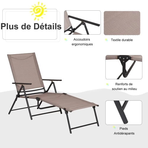 Outsunny Bains De Soleil Et Chaises Longues Transat Pliable Inclinable 5 Positions Métal époxy Textilène 7 Outsunny Bains De Soleil Et Chaises Longues Transat Pliable Inclinable 5 Positions Métal époxy Textilène – Image 5