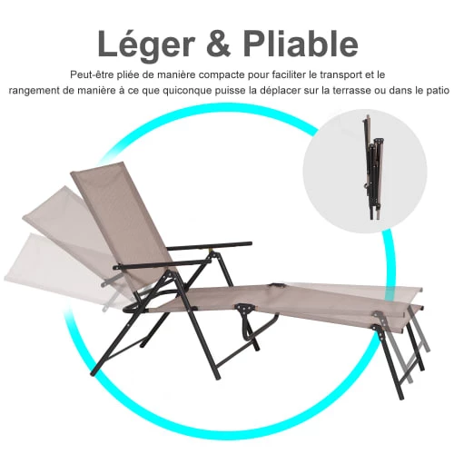 Outsunny Bains De Soleil Et Chaises Longues Transat Pliable Inclinable 5 Positions Métal époxy Textilène 8 Outsunny Bains De Soleil Et Chaises Longues Transat Pliable Inclinable 5 Positions Métal époxy Textilène – Image 6
