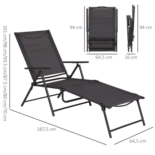 Outsunny Bains De Soleil Et Chaises Longues Transat Pliable Inclinable 5 Positions Métal époxy Textilène 5 Outsunny Bains De Soleil Et Chaises Longues Transat Pliable Inclinable 5 Positions Métal époxy Textilène – Image 3