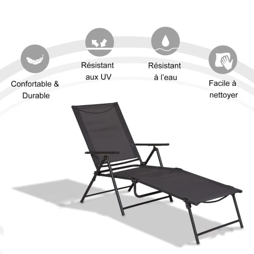 Outsunny Bains De Soleil Et Chaises Longues Transat Pliable Inclinable 5 Positions Métal époxy Textilène 6 Outsunny Bains De Soleil Et Chaises Longues Transat Pliable Inclinable 5 Positions Métal époxy Textilène – Image 4