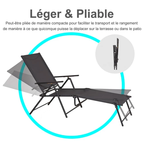 Outsunny Bains De Soleil Et Chaises Longues Transat Pliable Inclinable 5 Positions Métal époxy Textilène 7 Outsunny Bains De Soleil Et Chaises Longues Transat Pliable Inclinable 5 Positions Métal époxy Textilène – Image 5