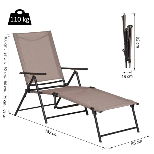 Outsunny Bains De Soleil Et Chaises Longues Transat Pliable Inclinable 5 Positions Métal époxy Textilène 5 Outsunny Bains De Soleil Et Chaises Longues Transat Pliable Inclinable 5 Positions Métal époxy Textilène – Image 3